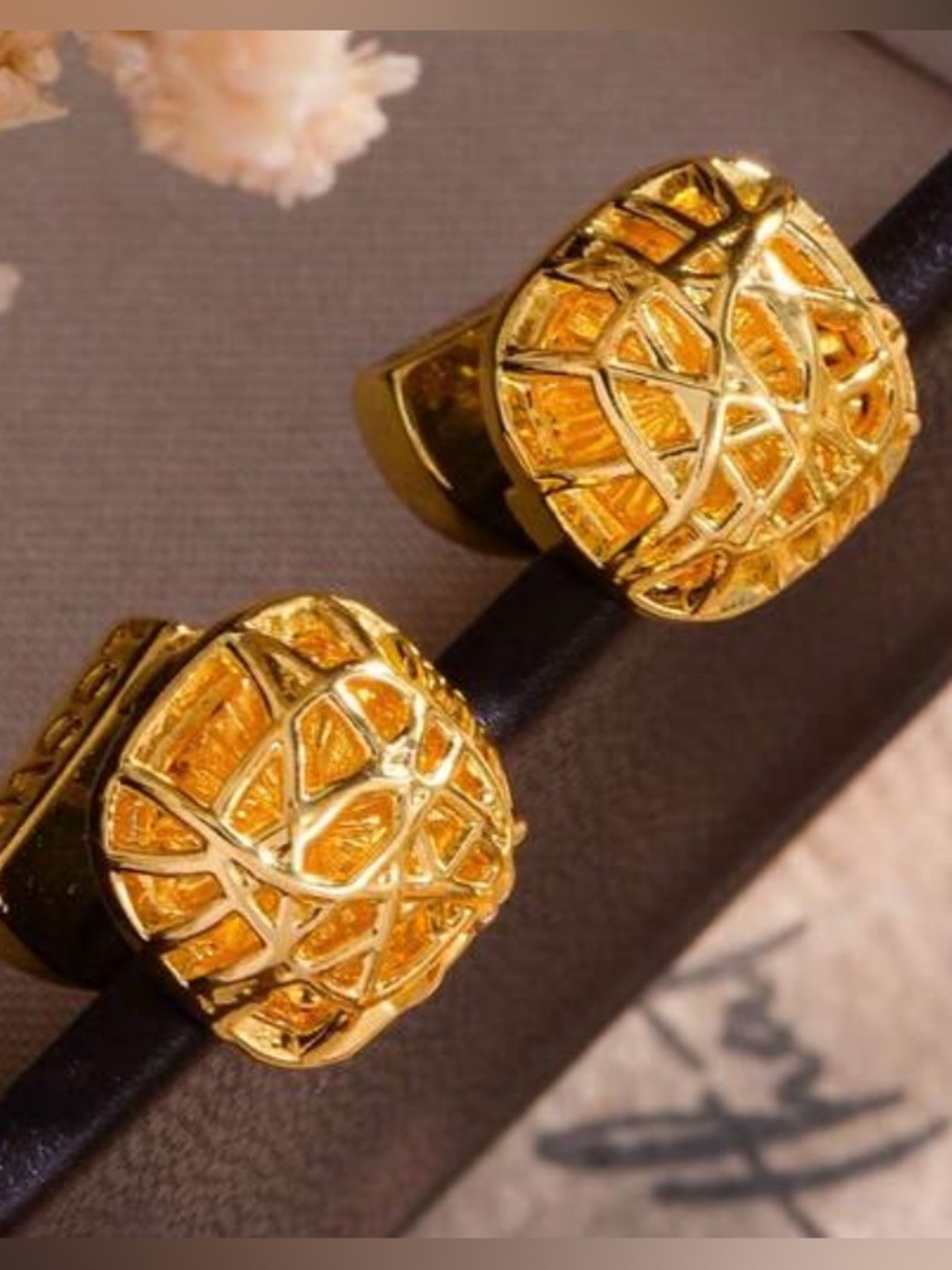 Gold Plated Geometric Loewe Style Stud Earrings